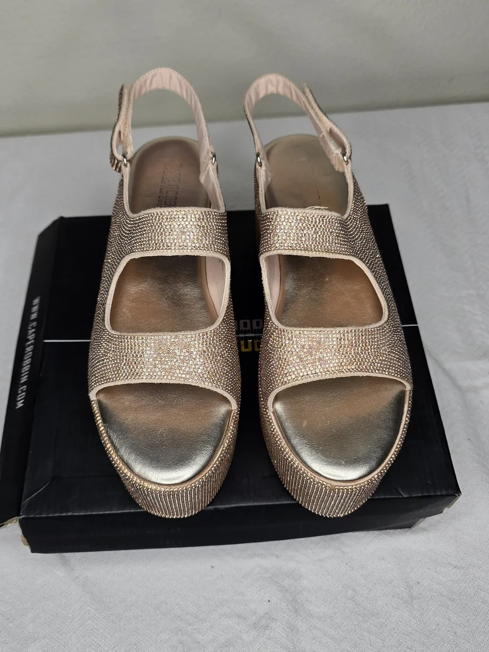 Sparkle Platform Slingback Sandals - Rose Gold
